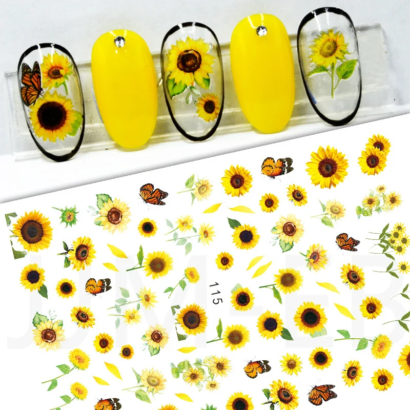 

3D Butterfly Stickers Nail Accessories Wholesale Sunflower Tulip Rose Nail Tips Decals Hydrangea Flower Spring Nail Art