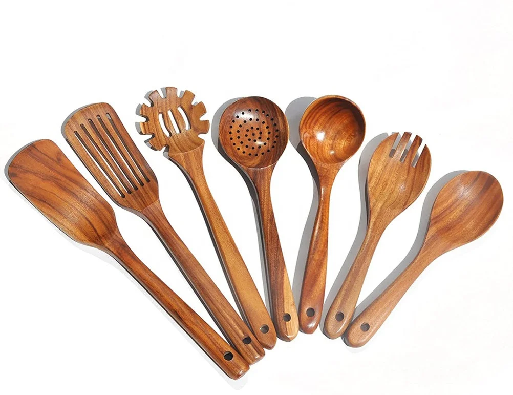 

Wooden Kitchen Utensils set With Utensil Holder,7 PCS Acacia Wooden Cooking Spoons and Spatula for Cooking including Spoons