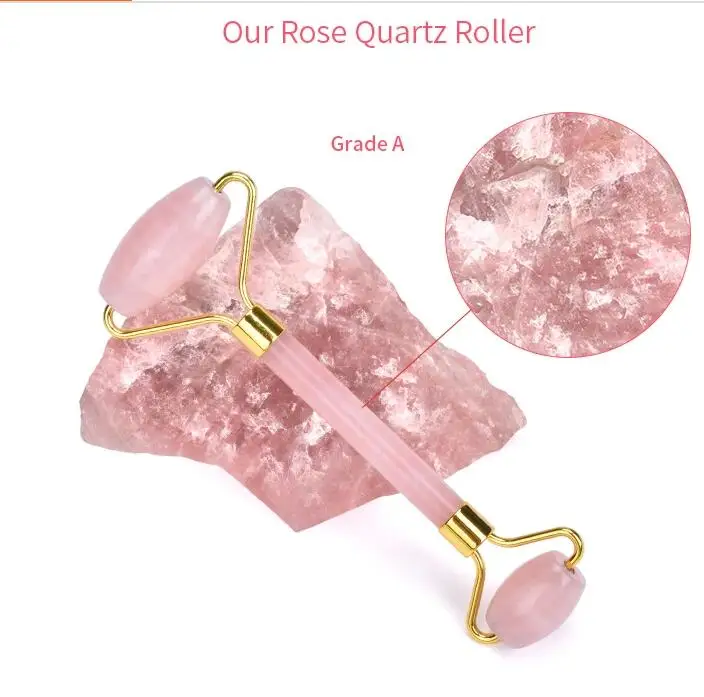 Beauty Health Care Tool Authentic Natural Rose Quartz Real Jade Roller Custom Double-Head Quartz Face Roller for Facial Massager