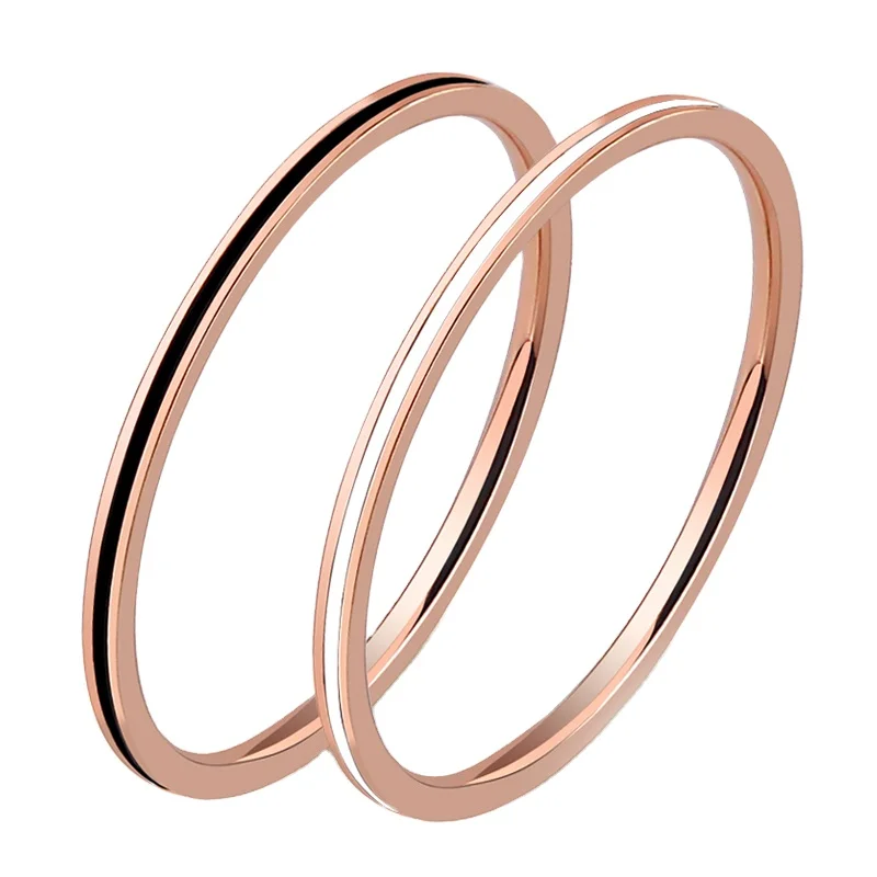 

Fashion Titanium Steel Rose Gold Ring Ladies Black and White Oil Drop Very Fine Ring Stainless Steel Index Finger Tail Ring