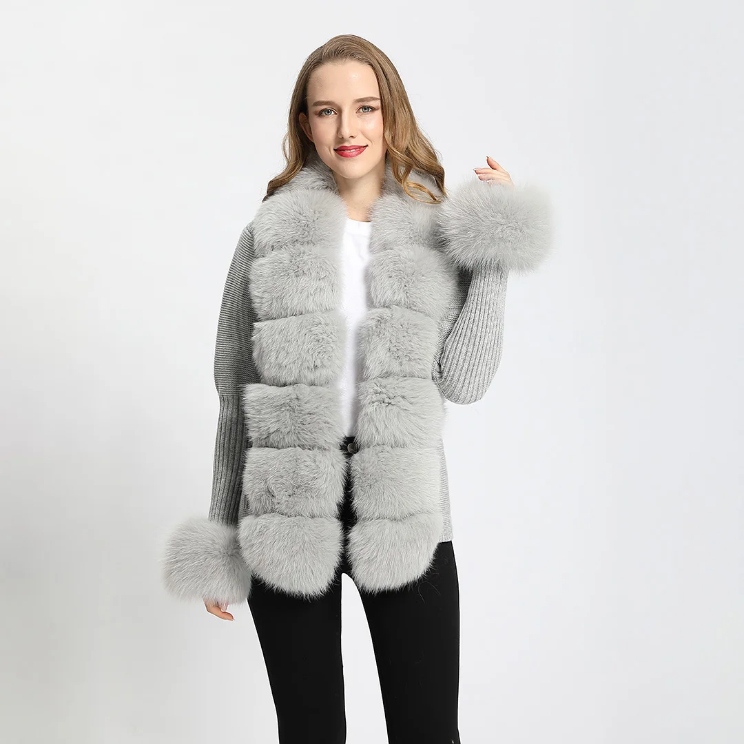 

Ladies popular winter luxury winter plain fuzzy fox fur sweaters, Picture ,can custom