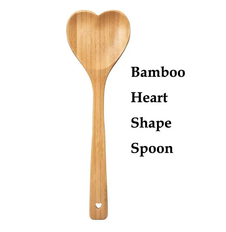 

Kitchenware Heart Shape Long Handle Bamboo Wooden Cooking Spoon Salad Mixing Stirring Scoop Soup Scoop Utensils Serving Spoon
