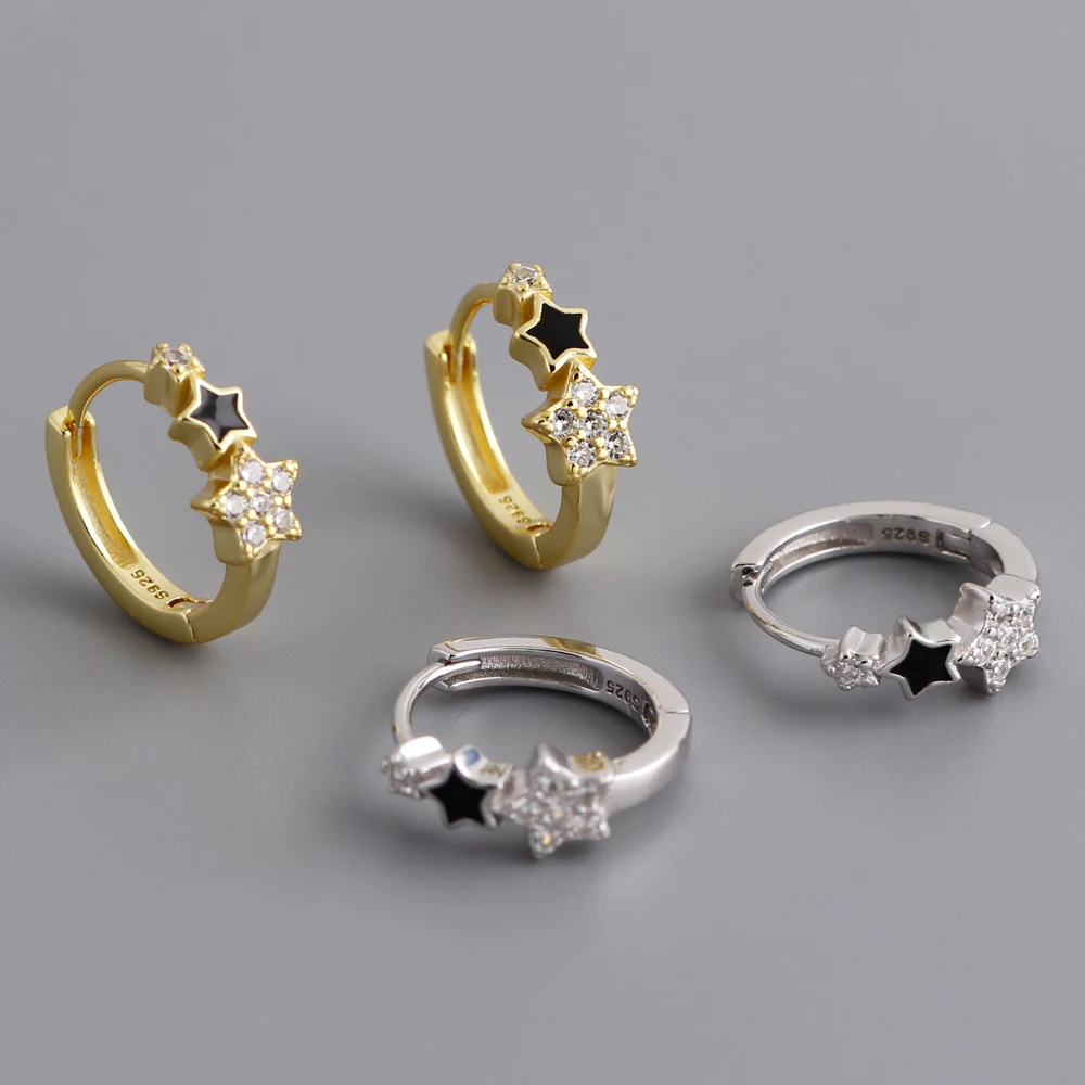 Fashion High Quality Jewelry 925 Sterling Silver Star Enamel Glaze Small Zircon Gold Plated Hoop Earring Jewelry for Women