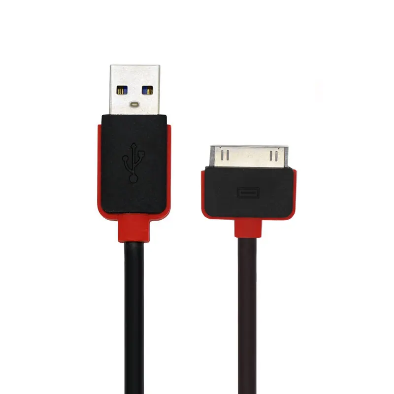 

2.4A Wholesale durable TPE material usb cable 30 Pin 1.2M USB Charging Sync Cable for iPhone4/4s 3G for ipad2, Black