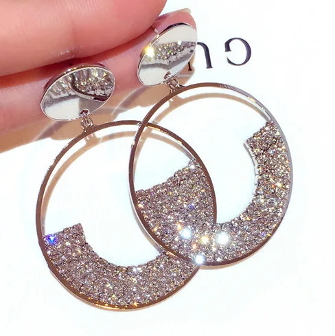 

Crystal Drop Earrings Luxury Shining Gold Color Geometry Round Rhinestone Dangle Earring for Women Wedding Party Jewelry, Picture shows