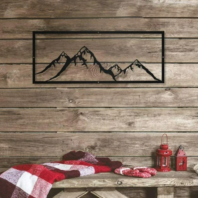 

Mountain Landscape Scene Laser Cut Metal Wall Art Sign for Garage Lodge Decor, Black