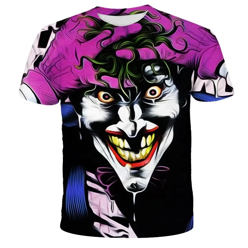 

2021 Summer Clown T Shirt men's shirts Joker Face Printed 3d Terror Man Clothing Plus Size T Shirt Casual Clothes For Men, See detail picture