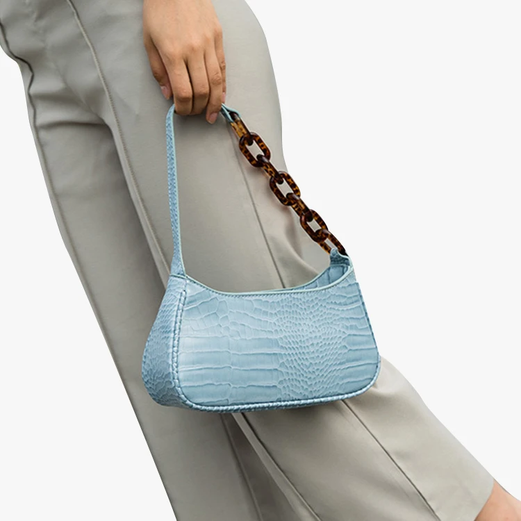 

Acrylic Chain Underarm Bag Fashion Crocodile Pattern Crossbody Handbag PU Leather Ladies Bags 2021 Luxury Handbags For Women