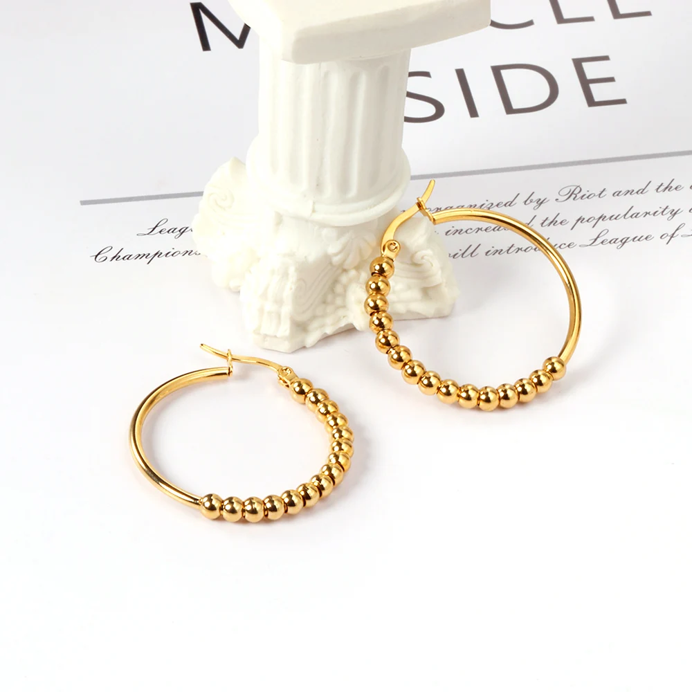 

Minimalist Gold Plated Jewelry Earring Fashion Stainless Steel Round Shape Hoops for Women