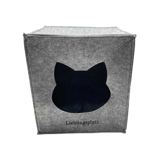 

Dark grey handmade felt cat cave