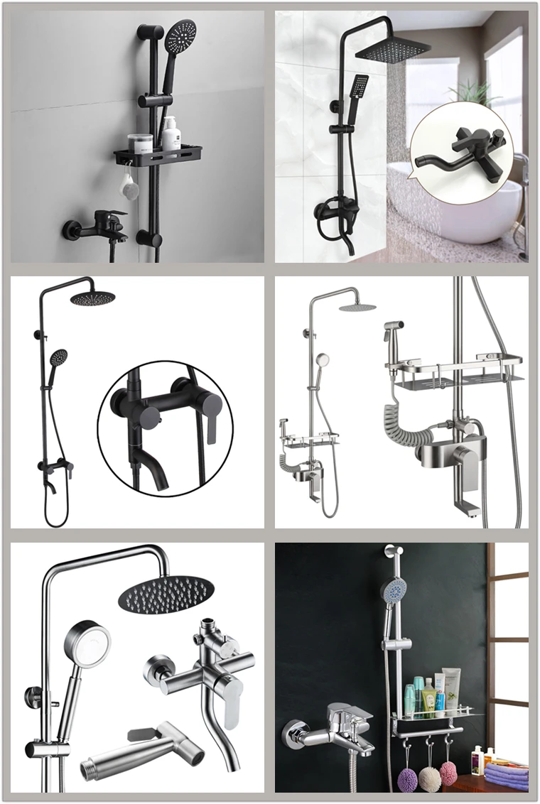 Wall Mount Black Gold Bath Room Shower Head Mixer Set Sus304 Bathroom