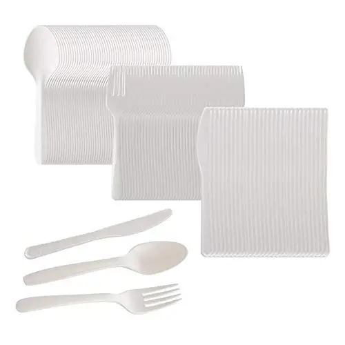 

Disposable Compostable Biodegradable Reusable Cornstarch Cpla Cutlery Dinnerware Set, White