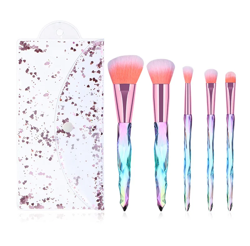 

Makeup Tools New 5Pcs Crystal Clear Diamond Handle Makeup Brush Set With Bag