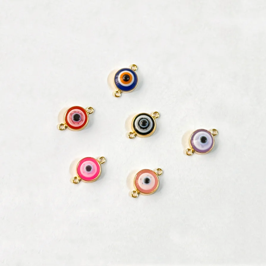 New 14K Gold Filled 6mm Blue Pink Red Colorful Evil Eye Charm Connector for Jewelry Making Pendant