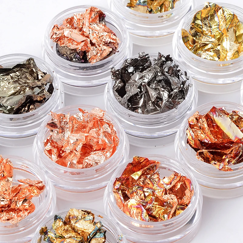 

New arrival 12 colors glitter nail foil flakes for nail art decoration