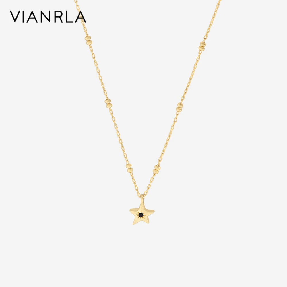 

VIANRLA 925 Sterling Silver Black Zircon Star Pendant Necklace Minimalist Design 18k Gold Plated Fashion Women Jewelry Gift