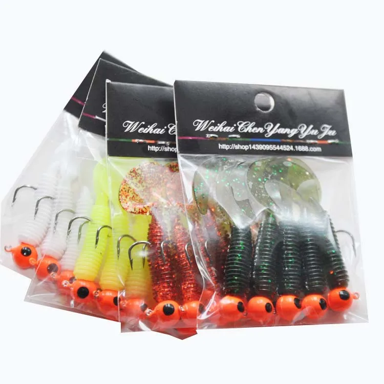 

Jetshark 5pcs/bag Will bass Pike fishing 5g jig head 60mm Saltwater Soft Plastic Bait Colorful Soft lures Worm Fishing Lure