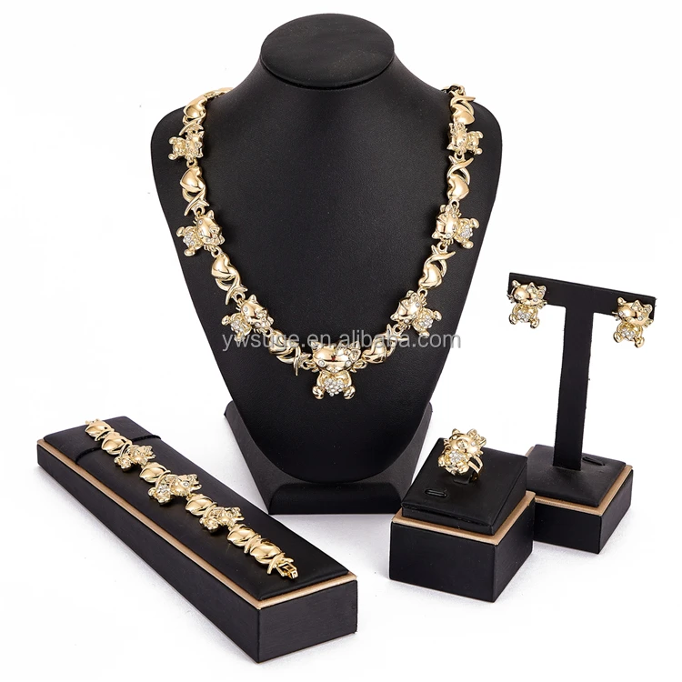 

2021 June USA XOXO I Love You Jewelry Sets Lovely and Hot Design Necklace Earrings Bangle Ring Four piece Set, Picture shows