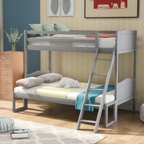 

Bed Cheap Wooden Bunk Bed Free Shiping Gray White Detachable Convertible MDF Bunk Bed