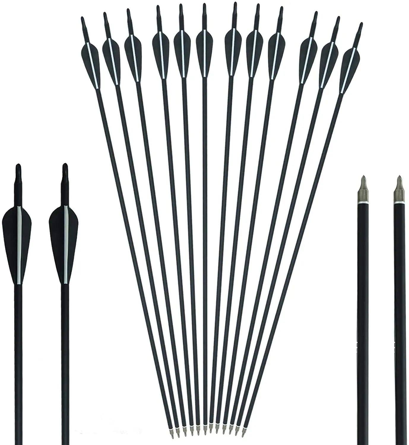 

Replaceable Tips Target Arrow bow and arrows for sale Recurve compound Bow 7.8 mm Axis Hybrid Archery Hunting Mixed Carbon Arrow, Black and white