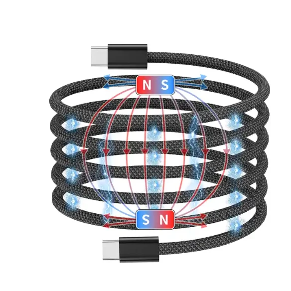 

Magnetic Braided fast charging cable 1m 3A 66w self coiling attaching organizing Usb C To C Magnetic Fast Charging Data Cable