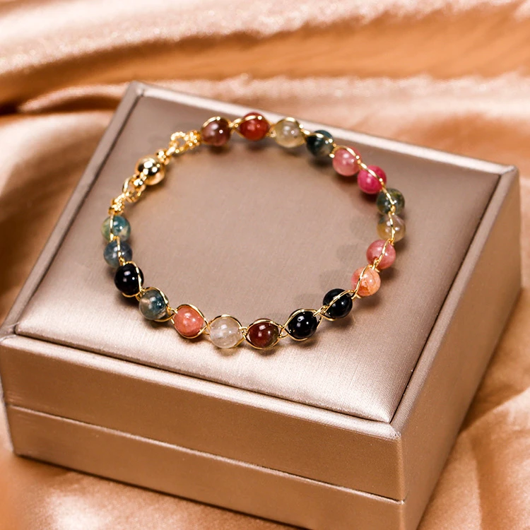 

Natural Stone Bracelet Beads Agate Crystal Healing Energy Stone Bracelet handmade Bead charm bracelet women Plating 14k gold