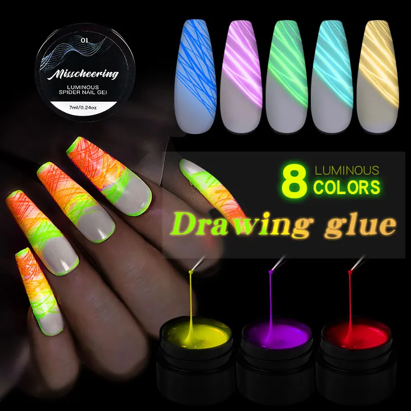 

7ml Luminous Nail Art Gel Polish Fluorescent Pulling Wire Colors Painting Nail Gel Glow In The Dark 3D Drawing UV Varnish, Clear /white