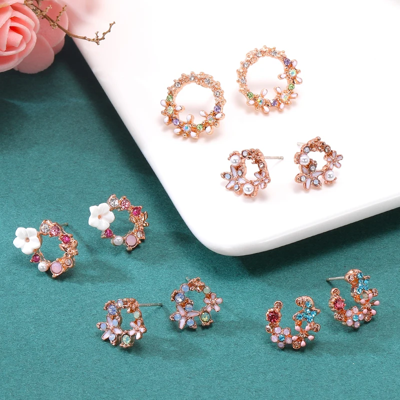 

HOVANCI 2021 Latest Design Brand Ear Ring for Woman High Quality Gem Stone Flower Stud Earrings, 5 designs