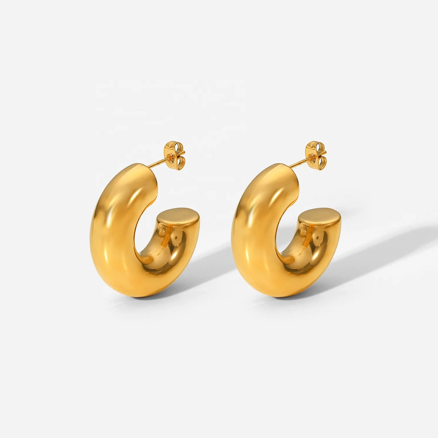 

R.Gem. Vintage 18K Gold PVD Plated Pierced CC Earrings Luxury Jewelry Stainless Steel Huggie Hoop Earrings