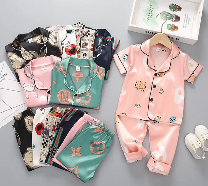 

Children's pajamas thin boys and girls short-sleeved suits summer baby cartoon Pajamas