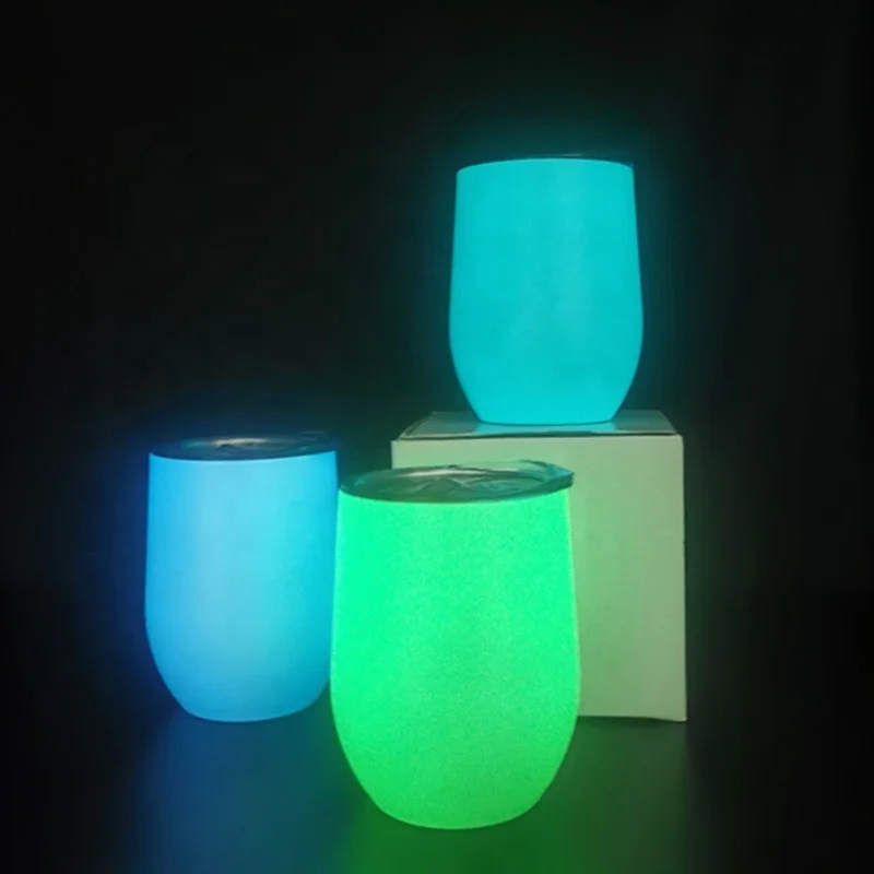 

New arrival 12oz blue white green sublimation wine cup sublimation glow in the dark wine tumbler sublimation, White/blue/green/pink