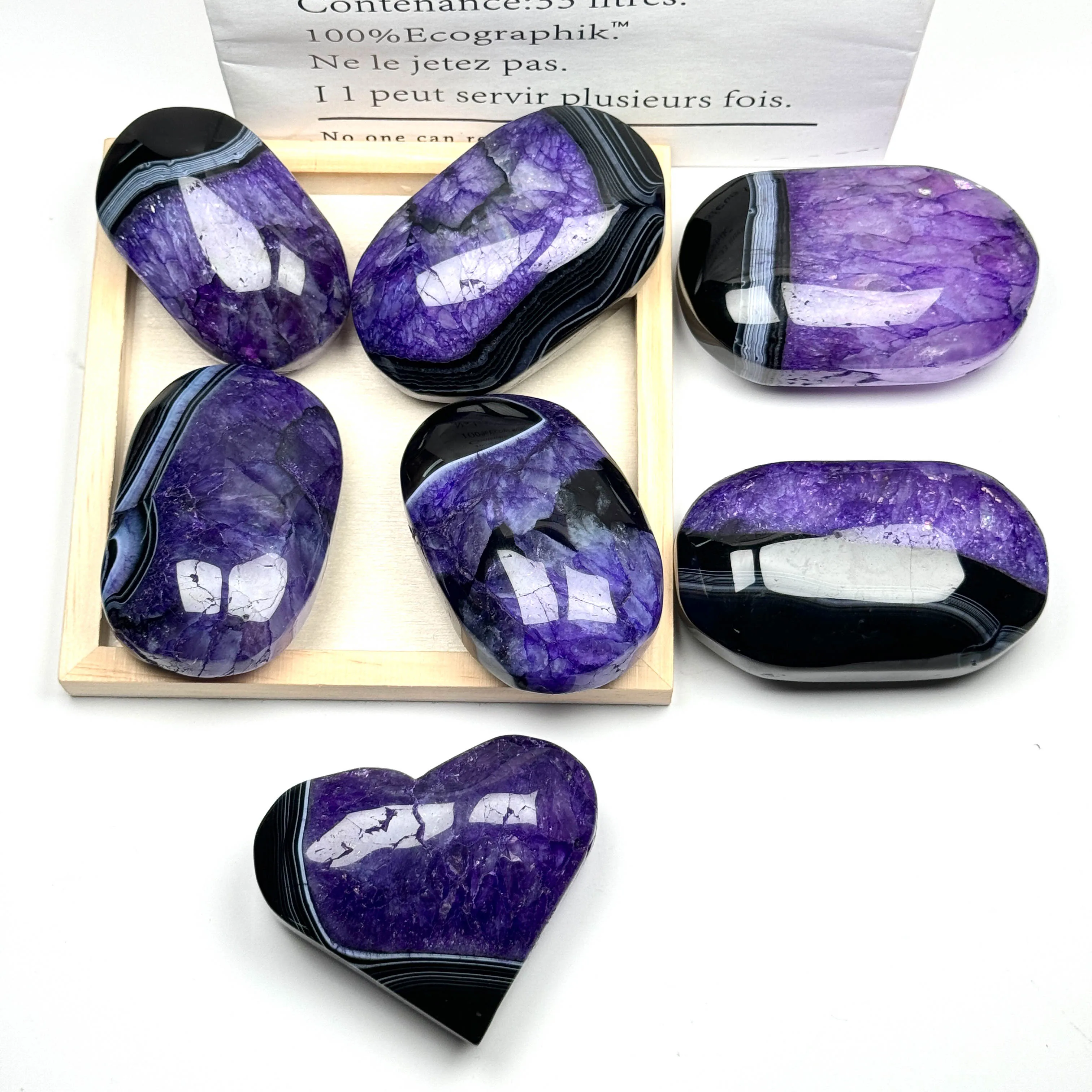 Purple Sardonyx Agate Healing 7 Chakra Gemstones Natural Healing Stones Flat Palm Stones Carved Engraved Reiki Agate Palm Stone