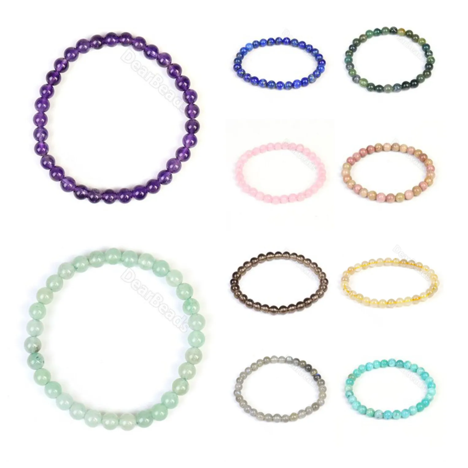 

6MM Women Colorful Round Natural Stone Bracelets Healing Gravel Crystal Gemstone Bracelet For Madam Girls