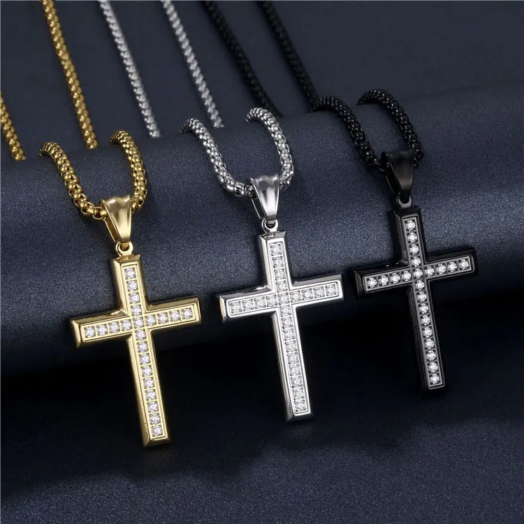 

2024 High Sense Diamond Cross Necklace Fast and Furious Stainless Steel Accessories Necklace for Men Womens