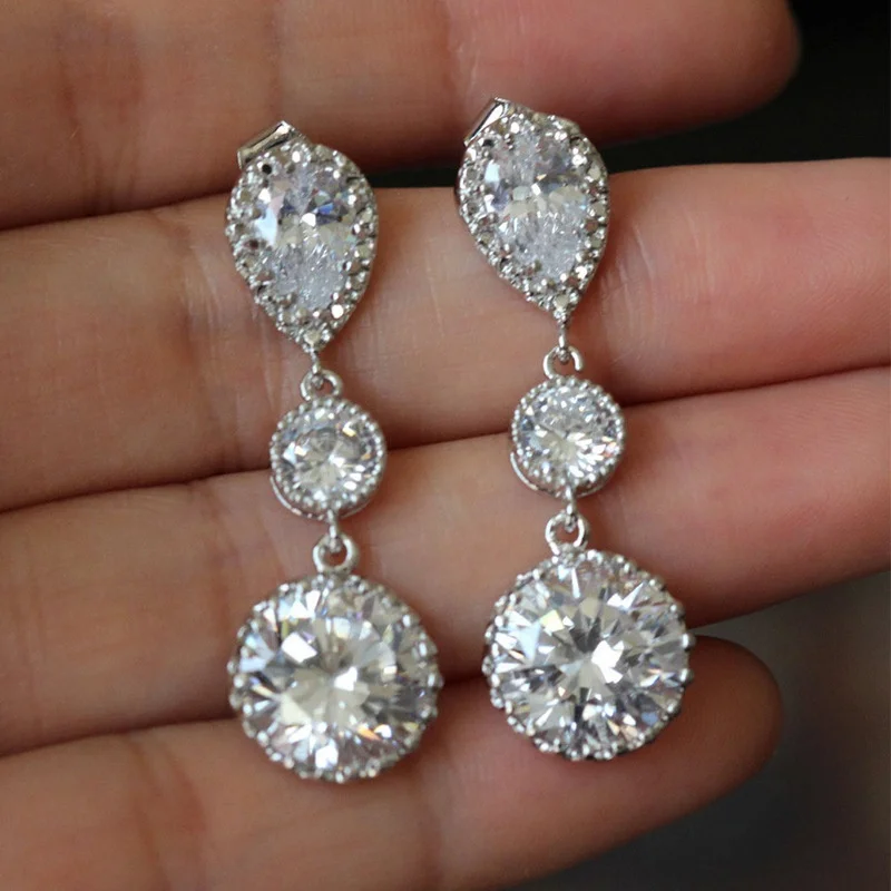 

Fashion Bridal Wedding Earrings with Bling Bling Cubic Zircon Elegant Women Engagement Accessories New Fashion Jewelry, Customized color