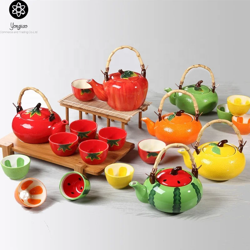 

Creative fruit modelling lovely watermelon pottery and porcelain kongfu teapot cup set, Red;green;yellow;orange etc.