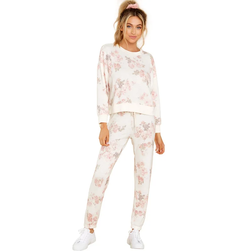 

Small floral home service 2-piece set, comfortable and loose printed women's long-sleeved pajamas set, Shown