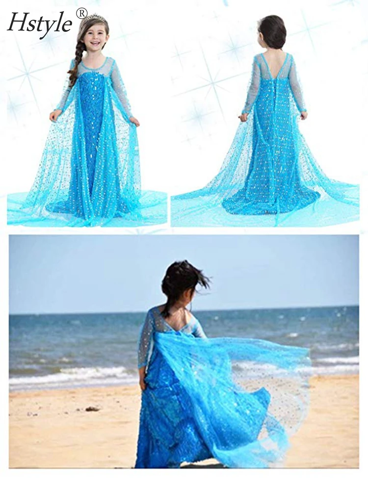Luxury Princess Dress for Elsa Costumes with Shining Long Cap Girls Birthday Party 2-10 Years Luxury Princess Dress for Elsa Costumes with Shining Long Cap Girls Birthday Party 2-10 Years