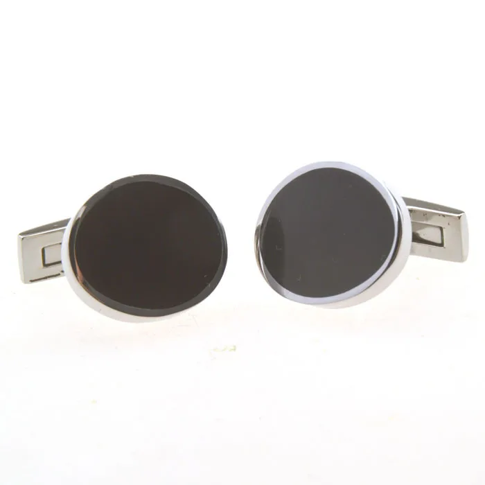 

Stainless Steel Round Gray Glass Black Enamel Cuff Links Men and Women Minimalist Business Party Shirt Formal Wear Accessories