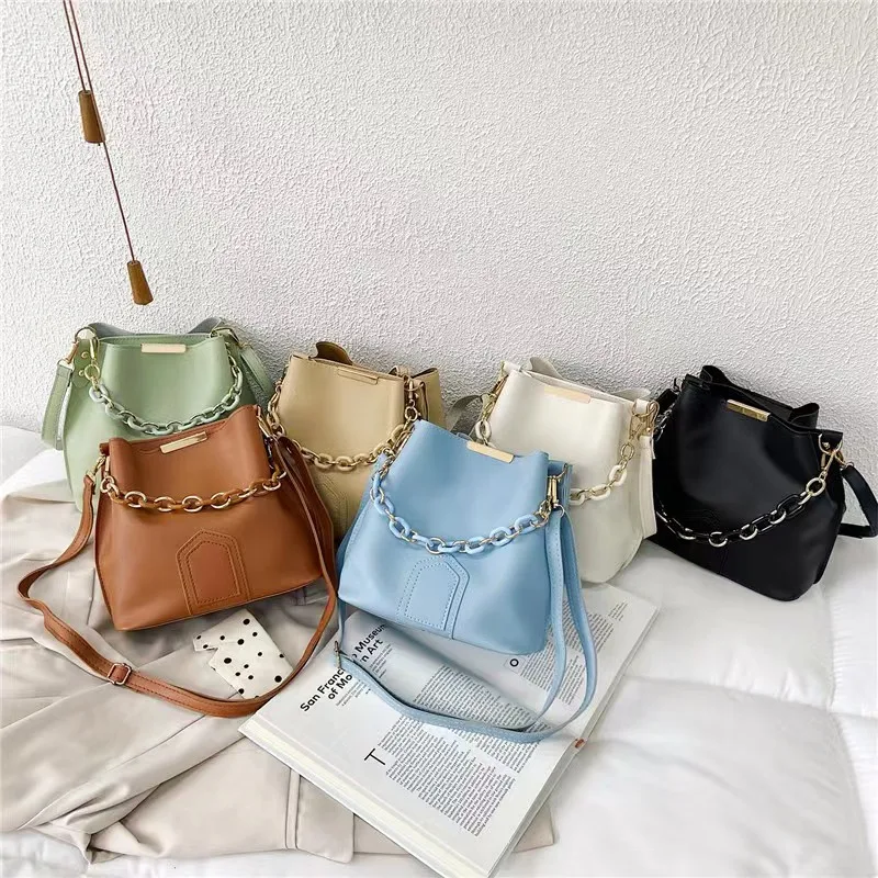 

Large capacity ocean bucket bag Storage fashion chain hand bag Korean version of simple shoulder bag cute lady women's beauty