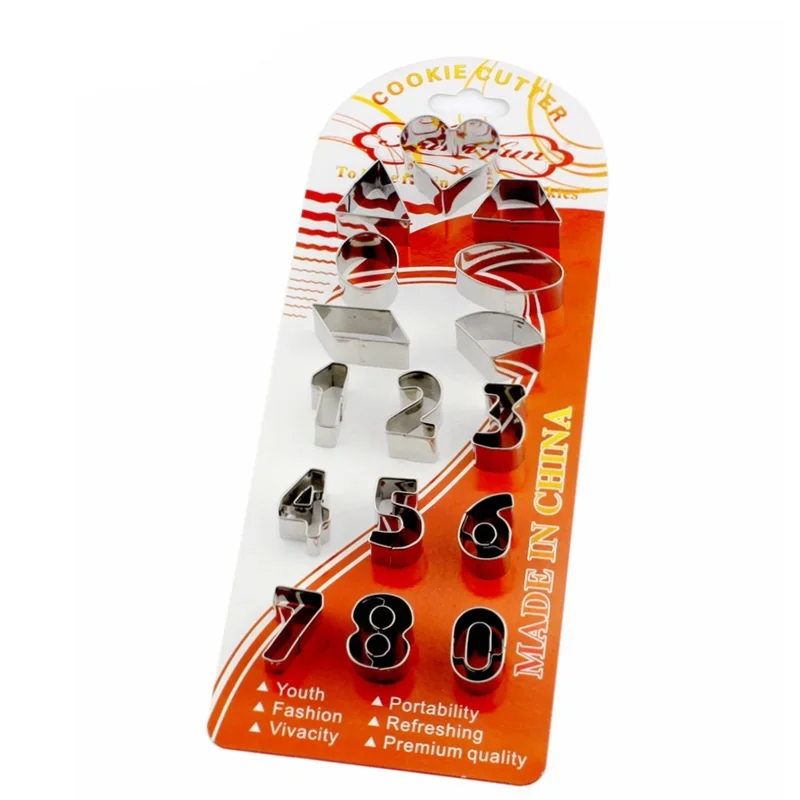 

Digital Geometric Stainless Steel Biscuit Model 16-Piece Set Plastic Mold Fruit Food Biscuit Mold