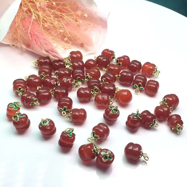 

SC Dainty Engraved Peach Persimmon Necklace Pendants & Charms Natural Bright Red Crystal Carnelian Pendant for Jewelry Making