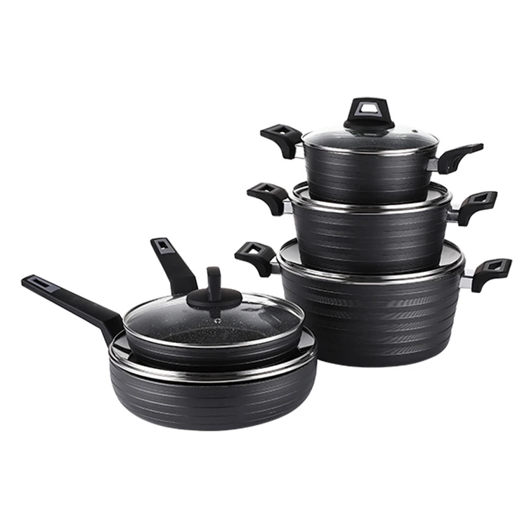 

Hot Sale Cookingware Set Stainless Steel 5 pcs Cooking Pot Cook Pots kitchen set Casserole Cookware Sets No Stock Bottom Black