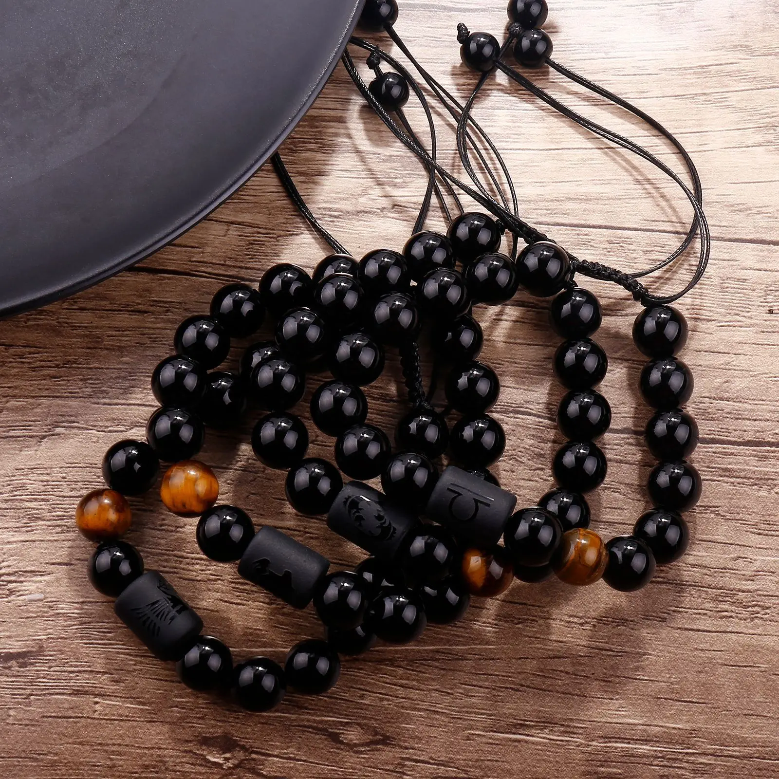 

Hot Selling Double Sides Symbol Star Sign Bracelet Agate Tiger Eye Gemstone Bracelet Adjustable 12 Star Sign Bracelet For Men