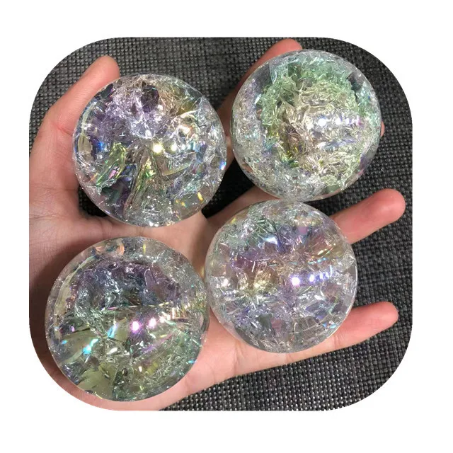 

New arrivals polished crystals healing spheres gemstone natural angel aura crackled quartz ball for sale