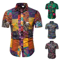 

Wholesale Custom New Fashion Men Africa Summer Ethnic Printing Bohemia Button Lapel Short Sleeve Tops Blouse Casual Beach Shirt