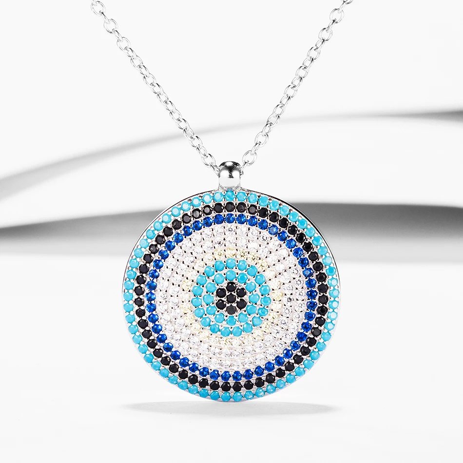 

Fashion 100% 925 Sterling Silver Necklace with Cubic Zirconia Blue Eye Pendants Necklaces For Women Silver Jewelry