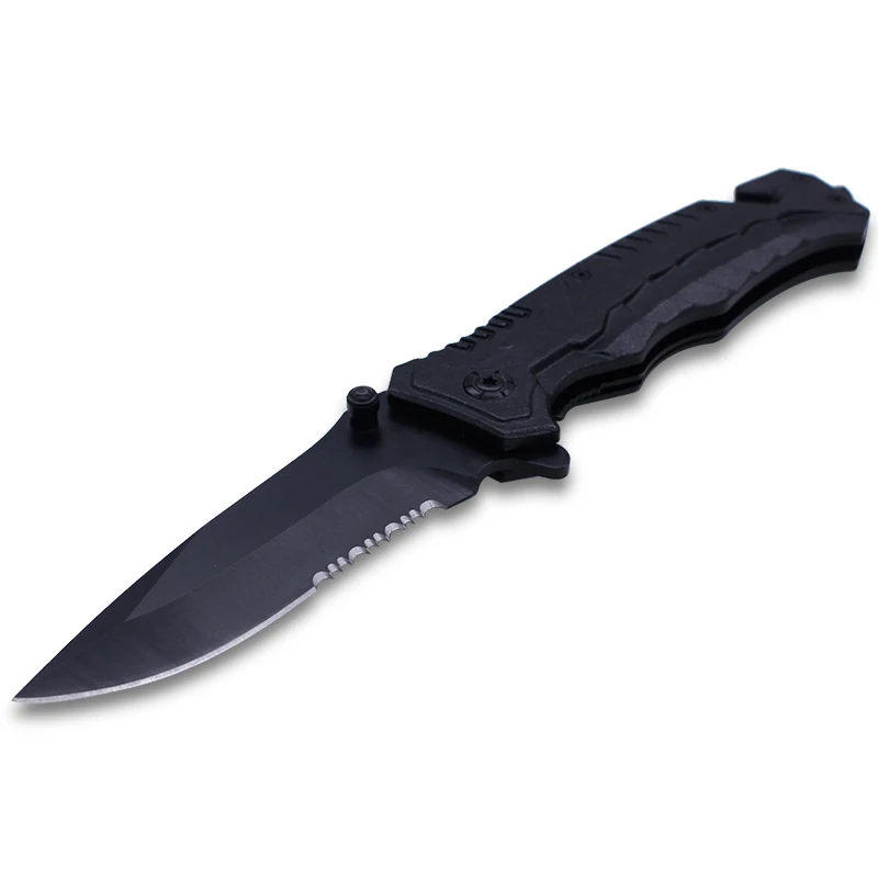 

3 in 1 Pocket Folding Tactical Survival Hunting Military Combat Knife with Glass Breaker, Black