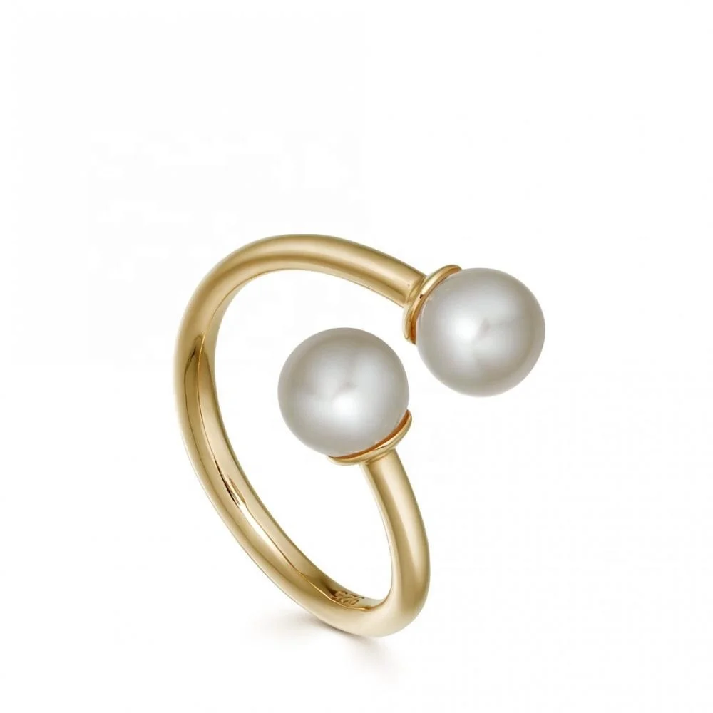 

Luxury Jewelry 925 Sterling Silver Classic Adjustable Two Freshwater Pearl Ring for Women