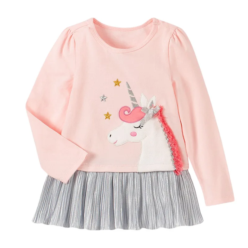 

Cute Unicorn Gored Skirt Cotton Top 2T-7T Casual Infant Baby Kids Girls Dress
